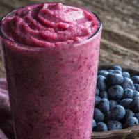 Blueberry #5 Smoothie · Peach juice, nonfat vanilla yogurt, raspberry sherbet, blueberries, raspberries, and banana.
