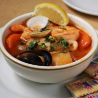 Seafood Bouillabaisse · Loaded with shrimp, clams, and fish in a traditional seafood stock.