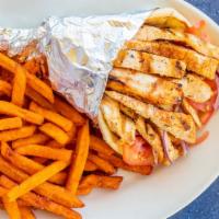 Grilled Chicken Pita · Served with tomato, onion, and tzatziki.