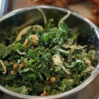 Kale Salad · Kale, mint, cabbage, cilantro, peanuts, parmesan cheese w/ citrus vinaigrette.
