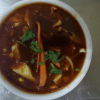 Hot & Sour Soup · Vegan, gluten-free. Chili sauce with touch of vinegar and soy sauce served with shredded veg...