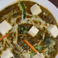 Saag Paneer · Gluten-free. Creamy spinach based curry with Indian cottage cheese.