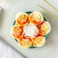 Midori · Cucumber wrap with shrimp, tuna, salmon, white tuna, crab, avocado, ponzu and sriracha.