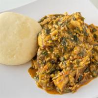 Okra Soup W/ Pounded Yam · Traditional West African Okra Soup slow cooked to perfection complete with Pounded Yam.