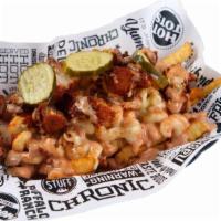 Buffalo Mac Fries · Seasoned Crinkle Fries loaded with White Cheddar Mac & Cheese, Country Fried Chicken, and to...