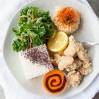 Chicken Kara-Age · Gluten free. Choice of teriyaki or spicy samurai sauce.
(pictured with: Rice side + kale sal...