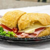 Bistro Ham & Cheese · Ham, Swiss cheese, red onions, tomato slices, leaf lettuce, mustard, and herb mayo
