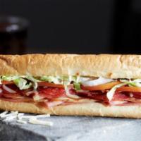 The Godfather · Ham, turkey, pepperoni, salami, and Wisconsin cheese blend piled high with lettuce, tomatoes...