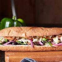 Veggie · Wisconsin cheese blend, mushrooms, red onions, green peppers, black olives, lettuce, tomatoe...