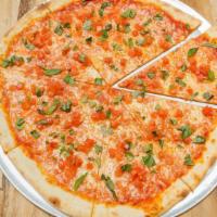 Margherita Pizza · Ricotta cheese, sliced tomatoes, basil, oregano, onions, garlic, and mozzarella cheese. No t...