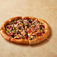 Supreme Max® (Small) · Cal. 370/Slice. Pepperoni, beef, pork, two layers of mozzarella cheese, black olives, mushro...
