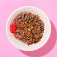 Sliced Ribeye Beef Rice Bowl · Thinly sliced beef with sweet soy glaze with your choice of white or brown rice