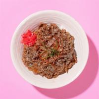 Spicy Sliced Ribeye Beef Rice Bowl · Thinly sliced beef with spicy soy glaze with your choice of white or brown rice