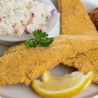 Deep Fried Catfish · 1,2 , or 3 Catfish fillets, hush-puppies and two sides.