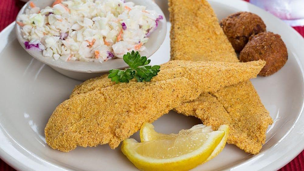 Deep Fried Catfish · 1,2 , or 3 Catfish fillets, hush-puppies and two sides.