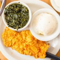 Chicken Fried Chicken Breast · Sliced chicken breast, breaded, and fried with two sides.