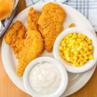 Large Chicken Strips · Four chicken strips with two sides.