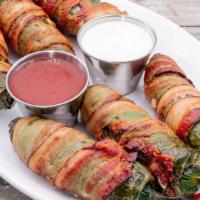 Bacon-Wrapped Jalapeños · BBQ sauce & ranch for dipping