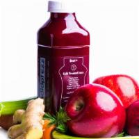 Beet+ (14.5 Oz.) · Organic apple, organic beetroot, organic carrot, organic celery, organic ginger.