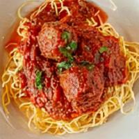 Spaghetti · Our homemade beef and veal meatballs or Italian sausage with chianti-braised meat sauce or m...
