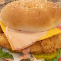 Krispy Chicken Zinger Burger · with Cheese and Zinger Sauce