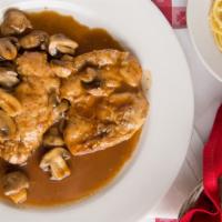 Chicken Marsala · Chicken breast sautéed in a dry marsala wine butter, garlic and mushrooms.