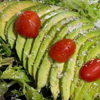 Avocado Salad · Avocado with mixed green, Parmesan cheese, Grape tomato, Olive. oil and Sesame ginger dressi...