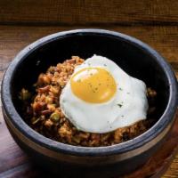 Kimchi Fried Rice · Pan-fried white rice with kimchi, sausage(pork), vegetable and. sunny side up egg