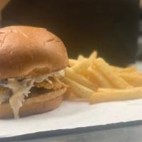 The Catch · Southern fried catfish, coleslaw, pickles, spicy Remoulade sauce on toasted brioche bun.