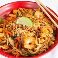 Pad Thai · Scallions, bean sprouts, egg, onions, carrots, peanuts and rice noodles.