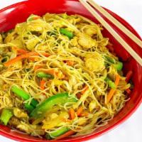 Singapore Rice Noodles · Gluten free. Cabbage, onions, carrots, egg, scallions, curry and bell peppers.
