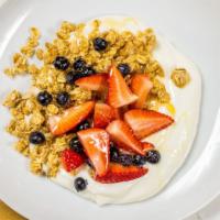 Granola Parfait · Vanilla yogurt, blueberries, strawberries, markets house made cranberry-almond granola and h...