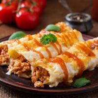 Enchilada Platter · 3 enchiladas with your choice of filling and a side of rice and beans.