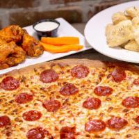 Gametime Special · A large 18″ one-topping pizza, 10 wings (boneless or Buffalo) and Polo Grounds Parm Bites or...