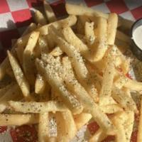 Parmesan Fries · Straight-cut fries coated in Parry’s Parmesan mix and served with homemade white ketchup.