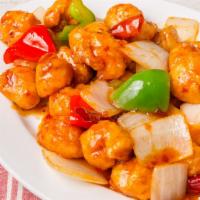 Ck03. General Tso'S Chicken · Sautéed with chicken breast, green bell pepper, dried red chili pepper, yellow onion in QT s...