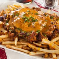 Chili Cheese Fries · Delicious hand-cut crispy fries with chili and cheese on top.