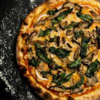 The Green Mill Hand Tossed Pizza · Delicious pizza with spinach, tomato, mushrooms, onions, bell peppers and black olives.