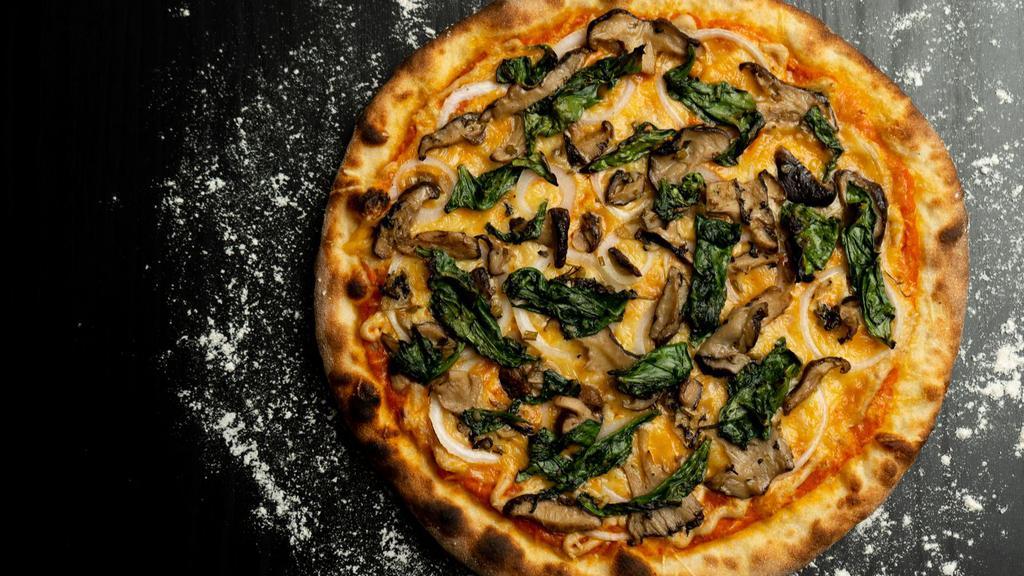 The Green Mill Hand Tossed Pizza · Delicious pizza with spinach, tomato, mushrooms, onions, bell peppers and black olives.