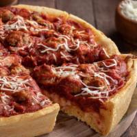 Sergio'S Deep Dish Pizza · Delicious pepperoni, bacon, mushrooms and mozzarella cheese.