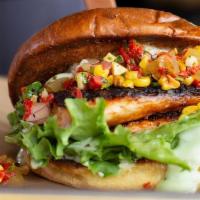Blackened Fish Sandwich · Cajun Spice Crusted Redfish, Tartar Sauce, Lettuce
Grilled Corn Salsa with Pickled Green Tom...
