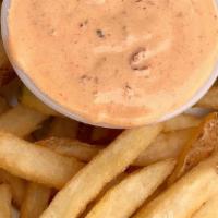 Fries · Crisp, medium cut fries.  Side of ketchup included.  Choose an optional dipping sauce for ev...