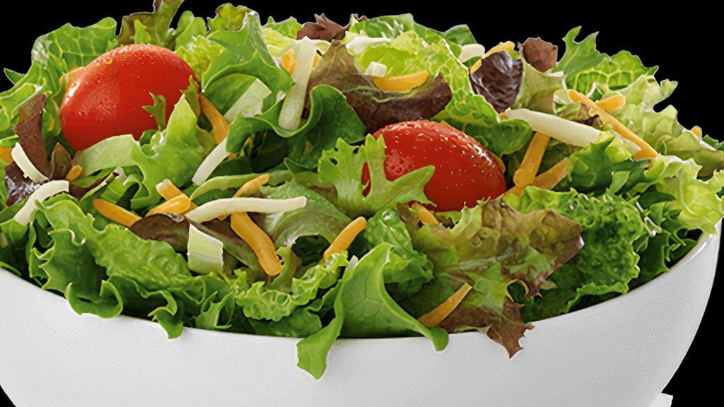 Side Salad · Fresh romaine lettuce, tomatoes, red onions, cucumbers and croutons with dressing of your choice.