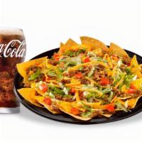 Nacho Deluxe Combo · Large platter of crisp fresh tortilla chips covered with seasoned beef, refried beans, nacho...