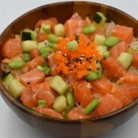 Salmon Classic · Marinate with green and sweet onion, house poke sauce.
Toppings: cucumber, edamame, Masago, ...
