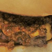 Chili Cheese Burger · Half pound angus ground chuck beef burger, shiner Big Texas chili, melted American cheese , ...