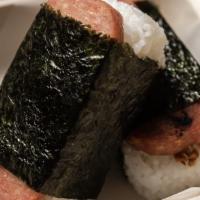 Spam Musubi (1) · Spam and rice wrapped in nori with a sweet soy sauce glaze.