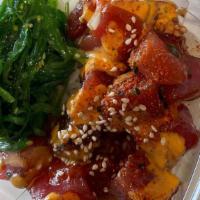 Snack Pack · your choice of poke (3 oz). comes with sushi rice and 1 side of your choice (kimchi, seaweed...
