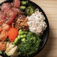 2 Fish Bowl · Poke bowl with more protein (up to 2 choices)

Half-rice and half-salad. Ao kyuuri (Japanese...