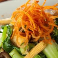 Green Veggie Stir-Fry · Stir-fry, broccoli, bell pepper, baby corn, bok choy, mushroom, napa, broccoli, carrot snow ...